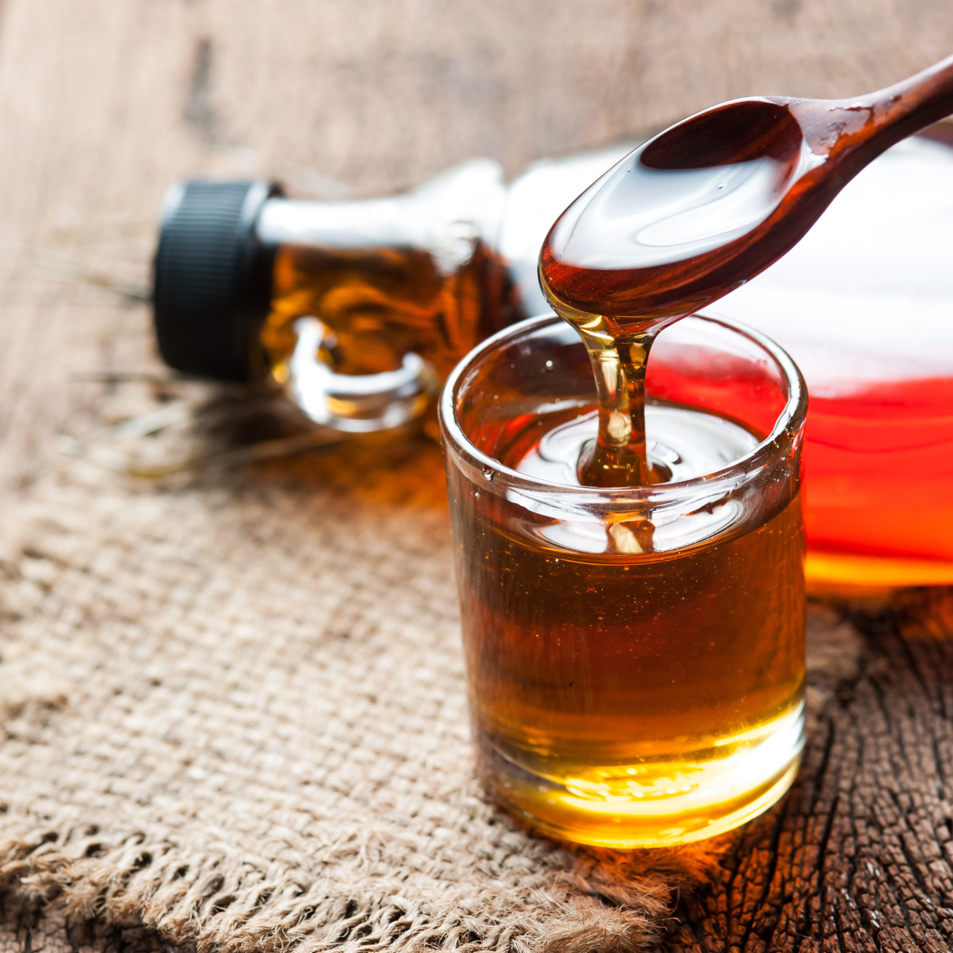 maple syrup in a tiny glass bottle